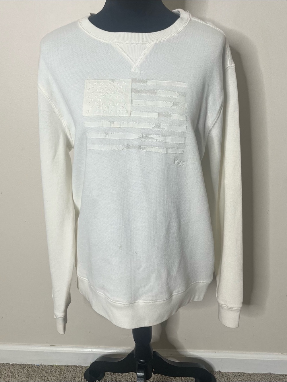 Polo Ralph Lauren Men’s Ivory Crewneck Tonal Flag Graphics Sweatshirt Sz XL